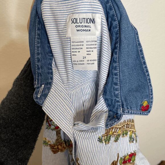 Solutions Vintage Farm Cottagecore Embroidered‎ Button Down Shirt Apples Cats - Picture 5 of 7